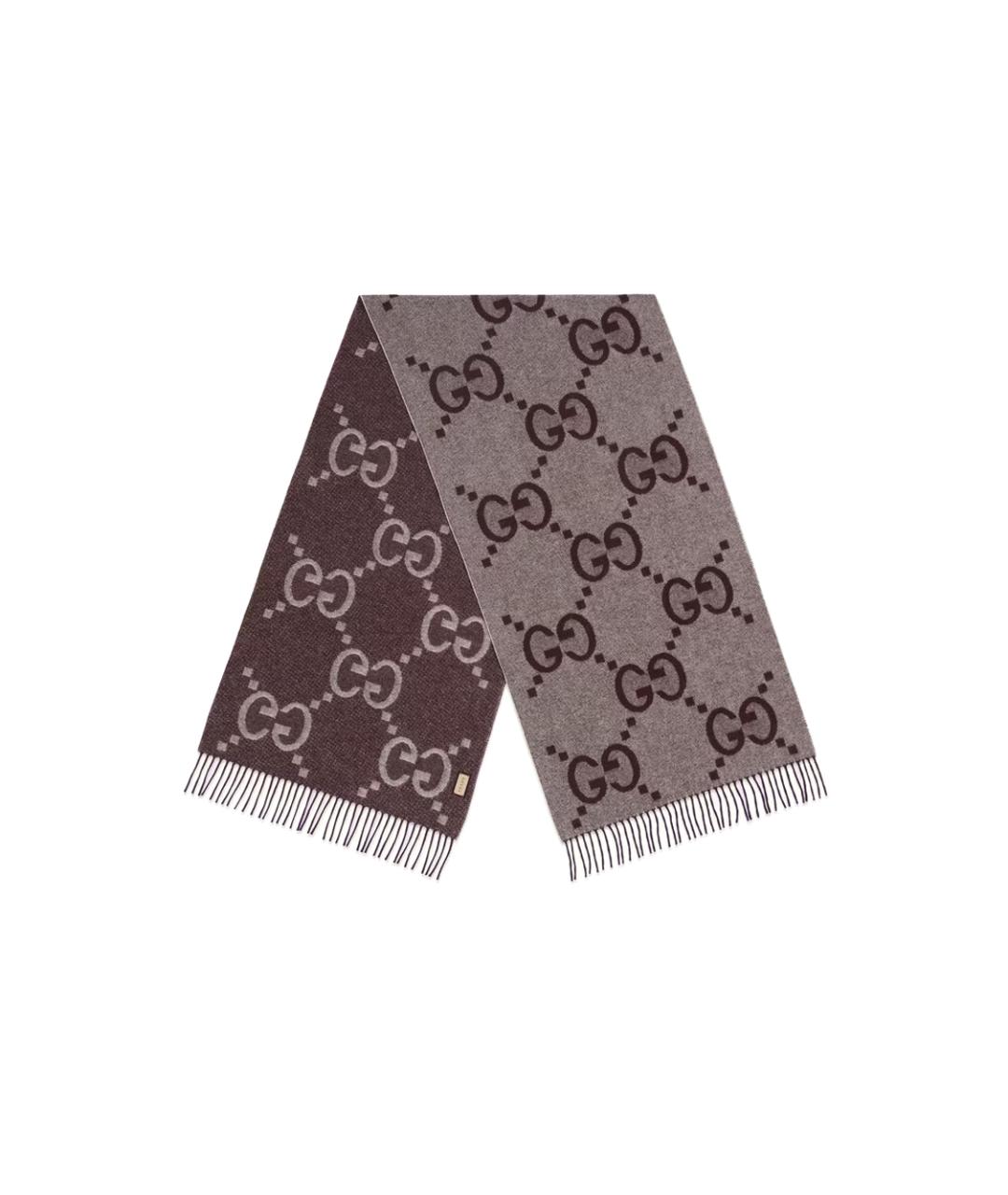 GUCCI Коричневый шерстяной шарф, фото 2