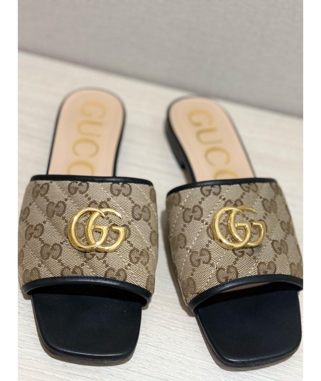 GUCCI Коричневые текстильные сабо, фото 4