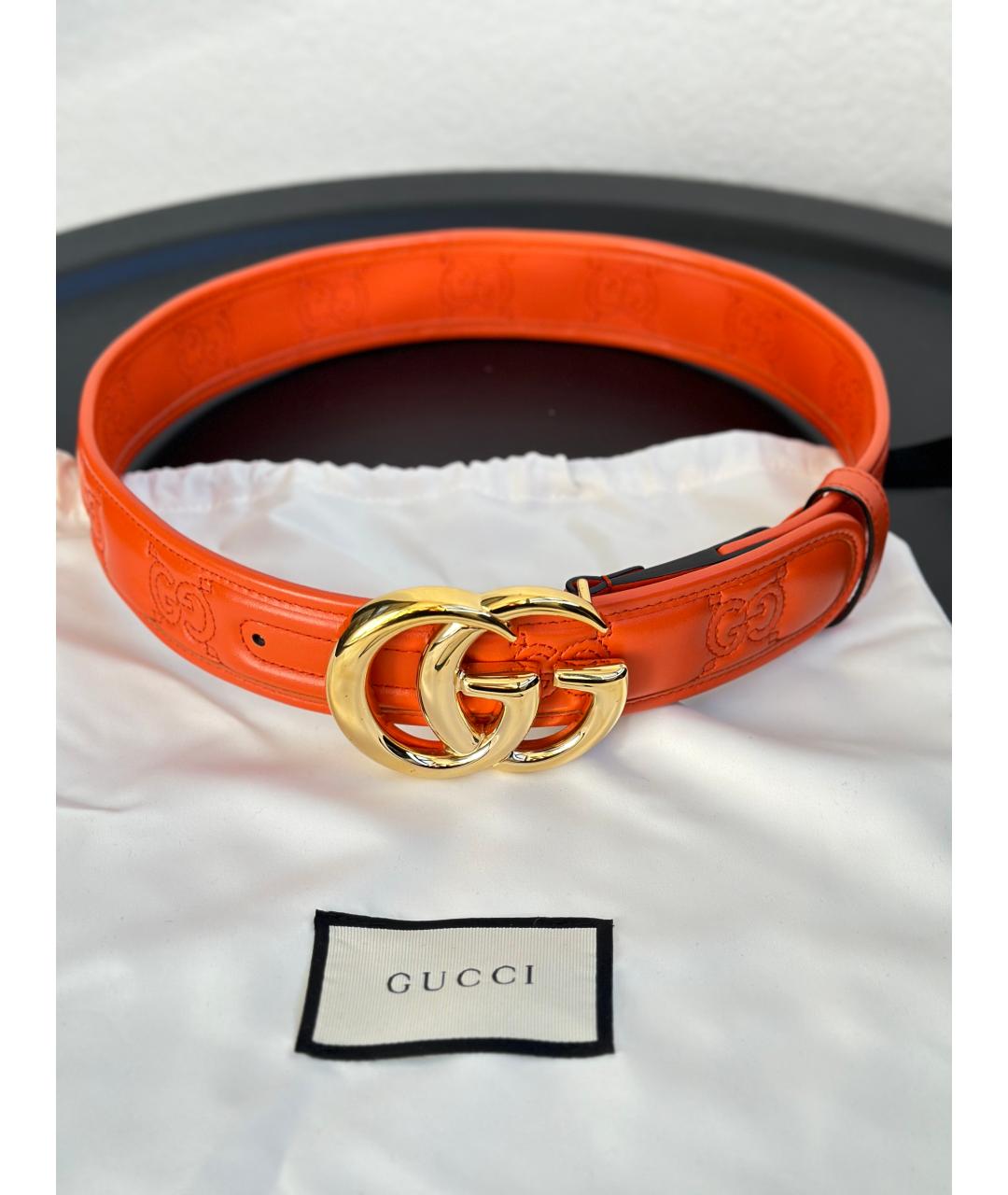 GUCCI Оранжевый кожаный ремень, фото 6