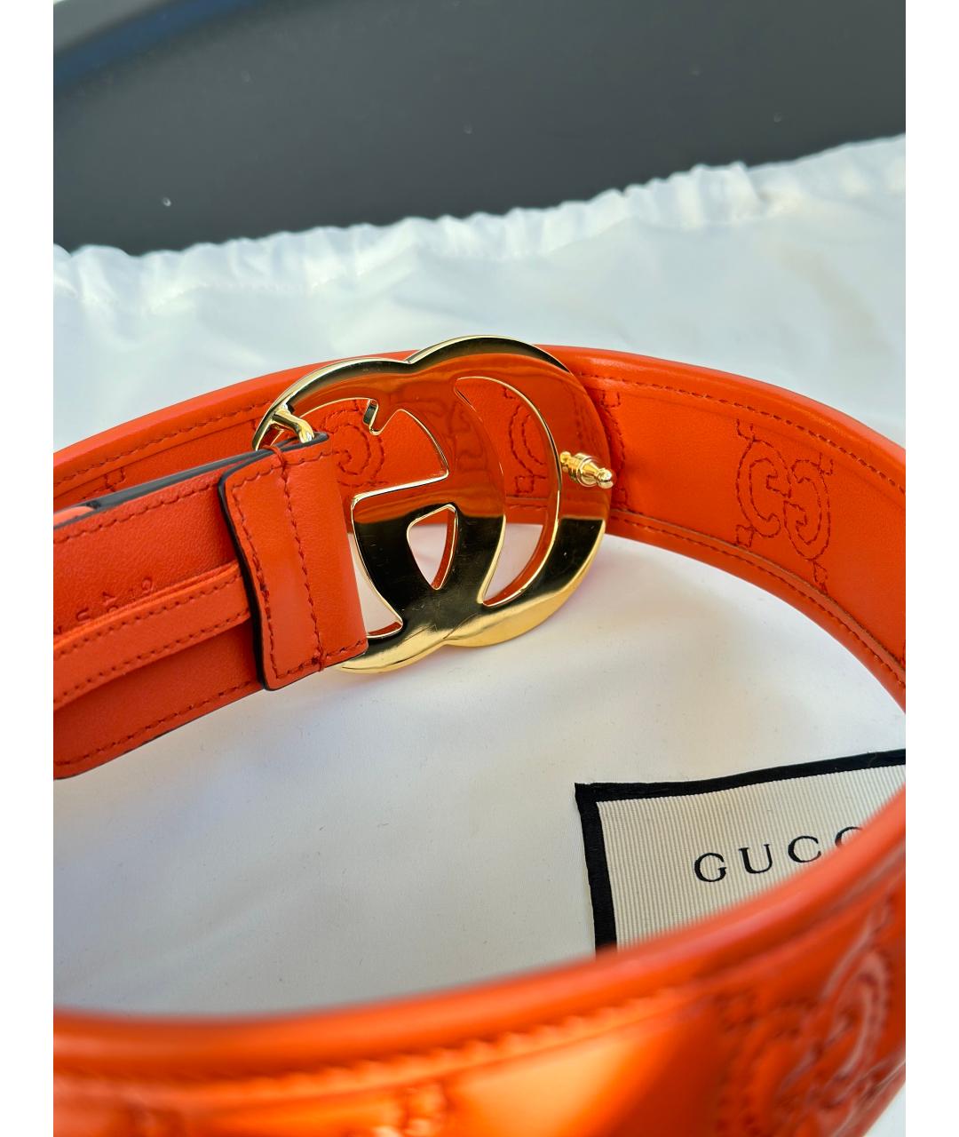 GUCCI Оранжевый кожаный ремень, фото 5