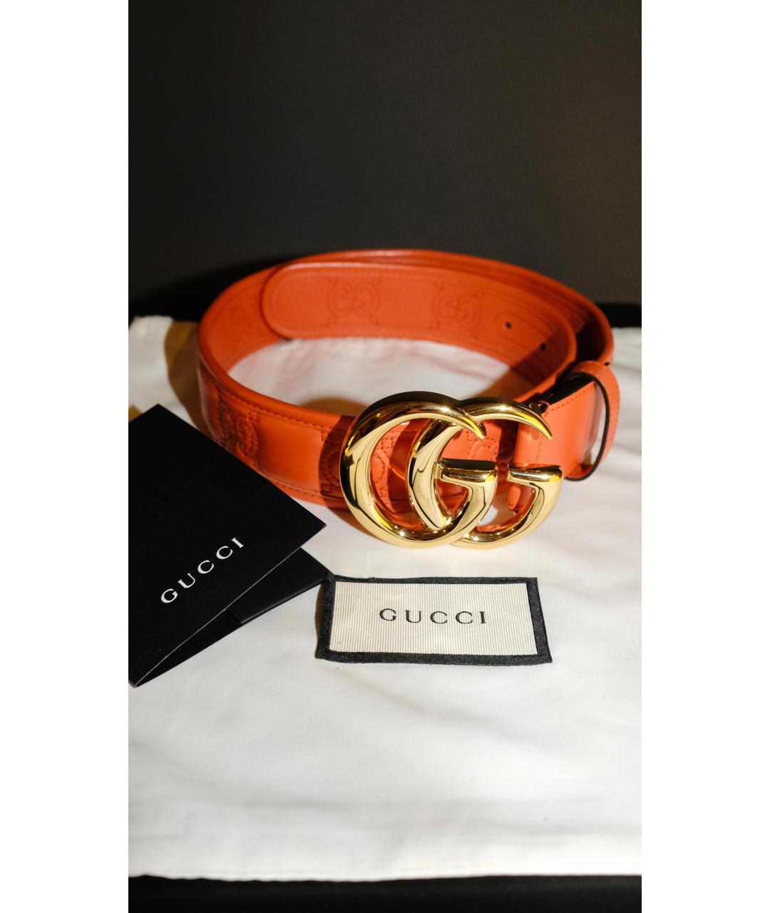 GUCCI Оранжевый кожаный ремень, фото 7