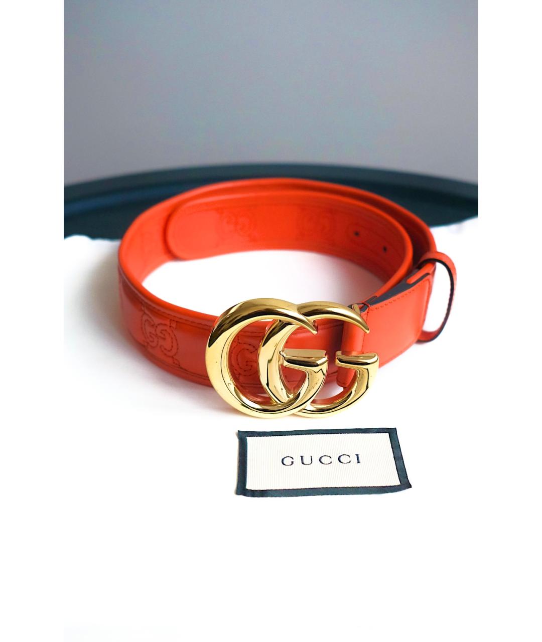 GUCCI Оранжевый кожаный ремень, фото 4