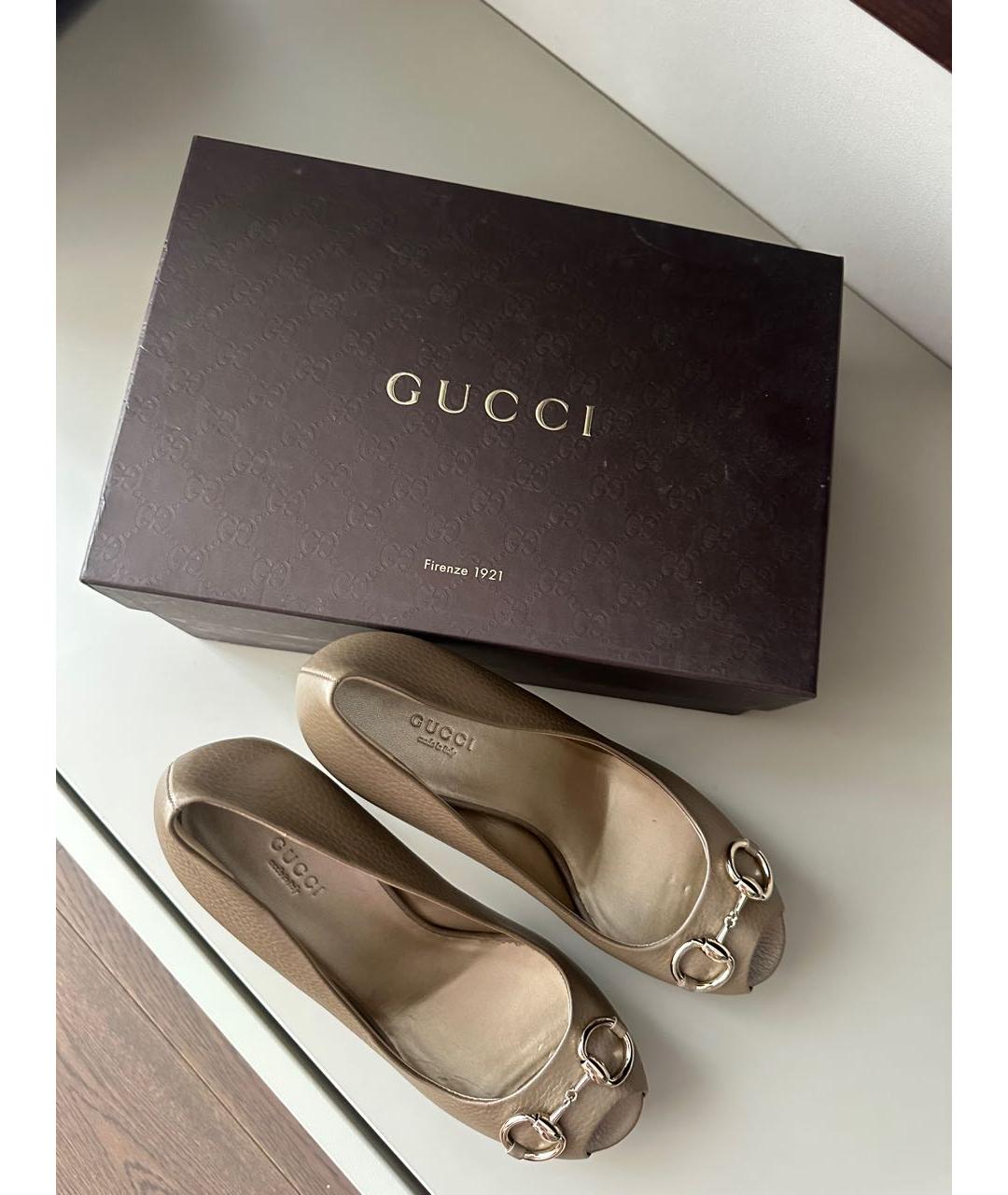 GUCCI Золотые кожаные туфли, фото 5