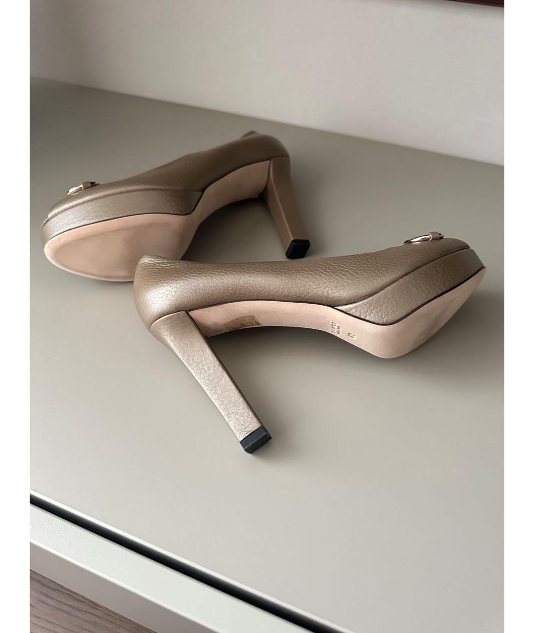 GUCCI Золотые кожаные туфли, фото 6