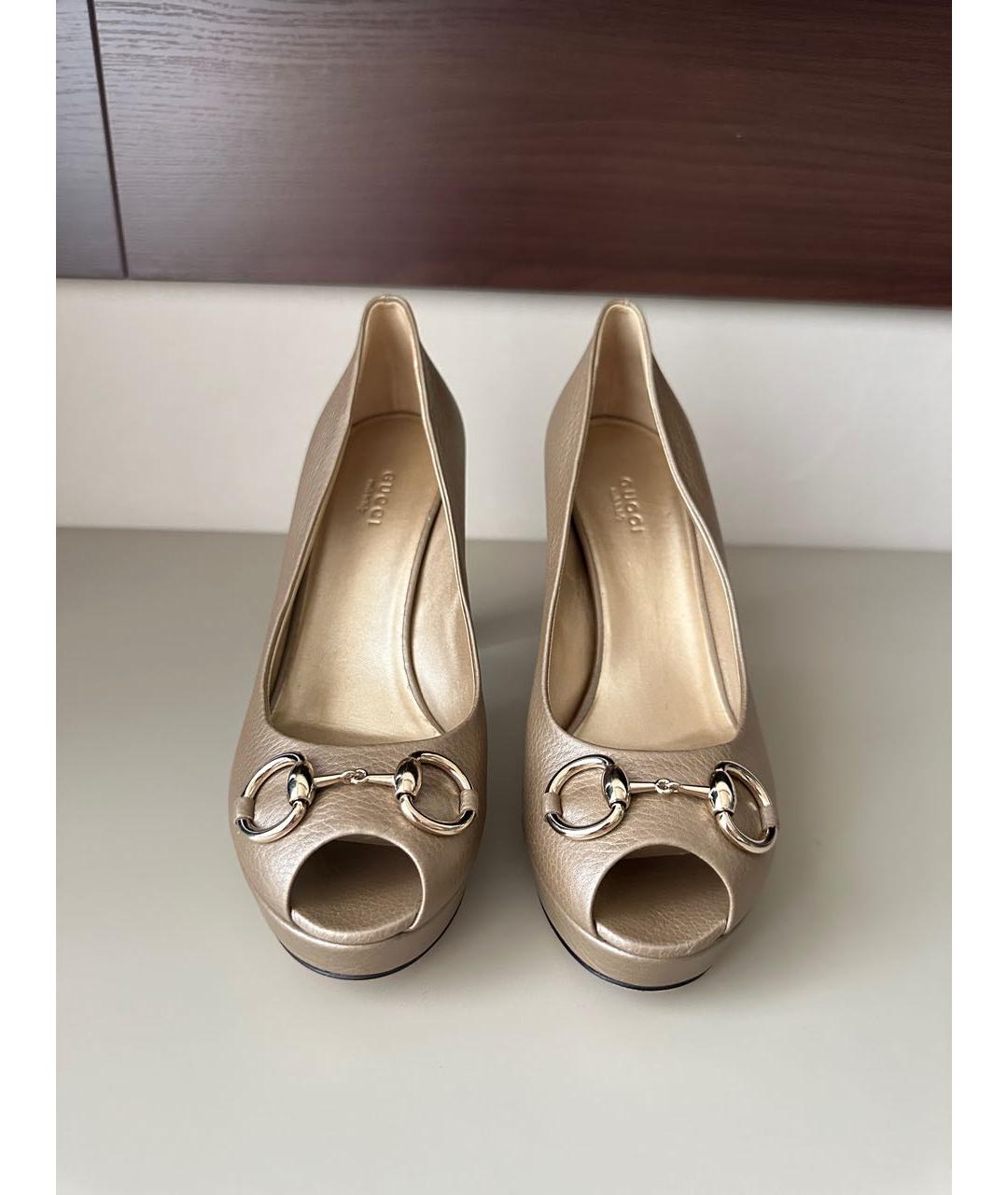 GUCCI Золотые кожаные туфли, фото 3