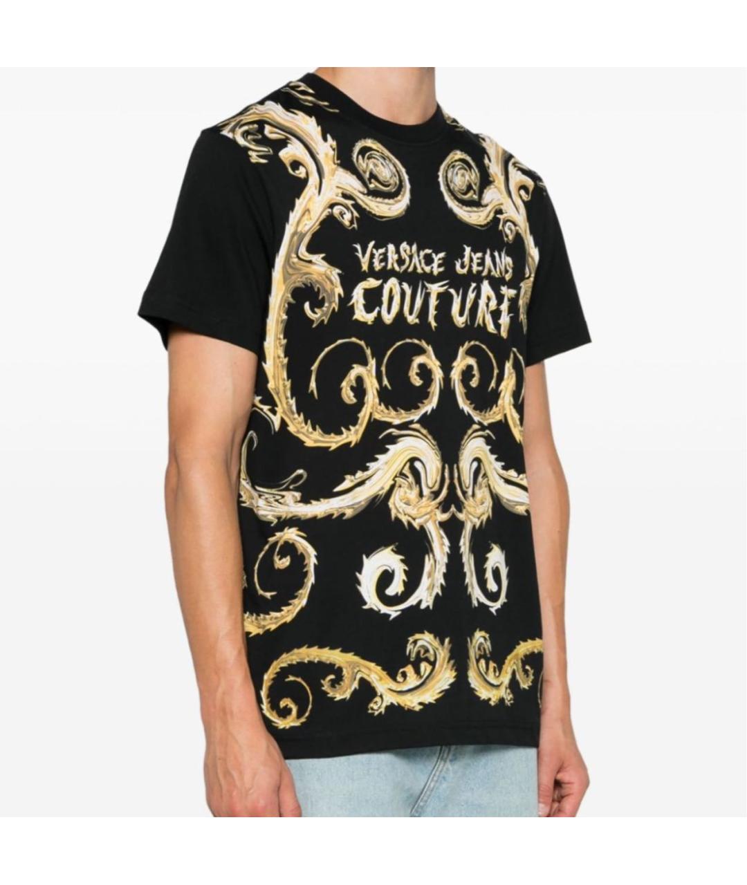 VERSACE JEANS COUTURE Черная хлопко-эластановая футболка, фото 2