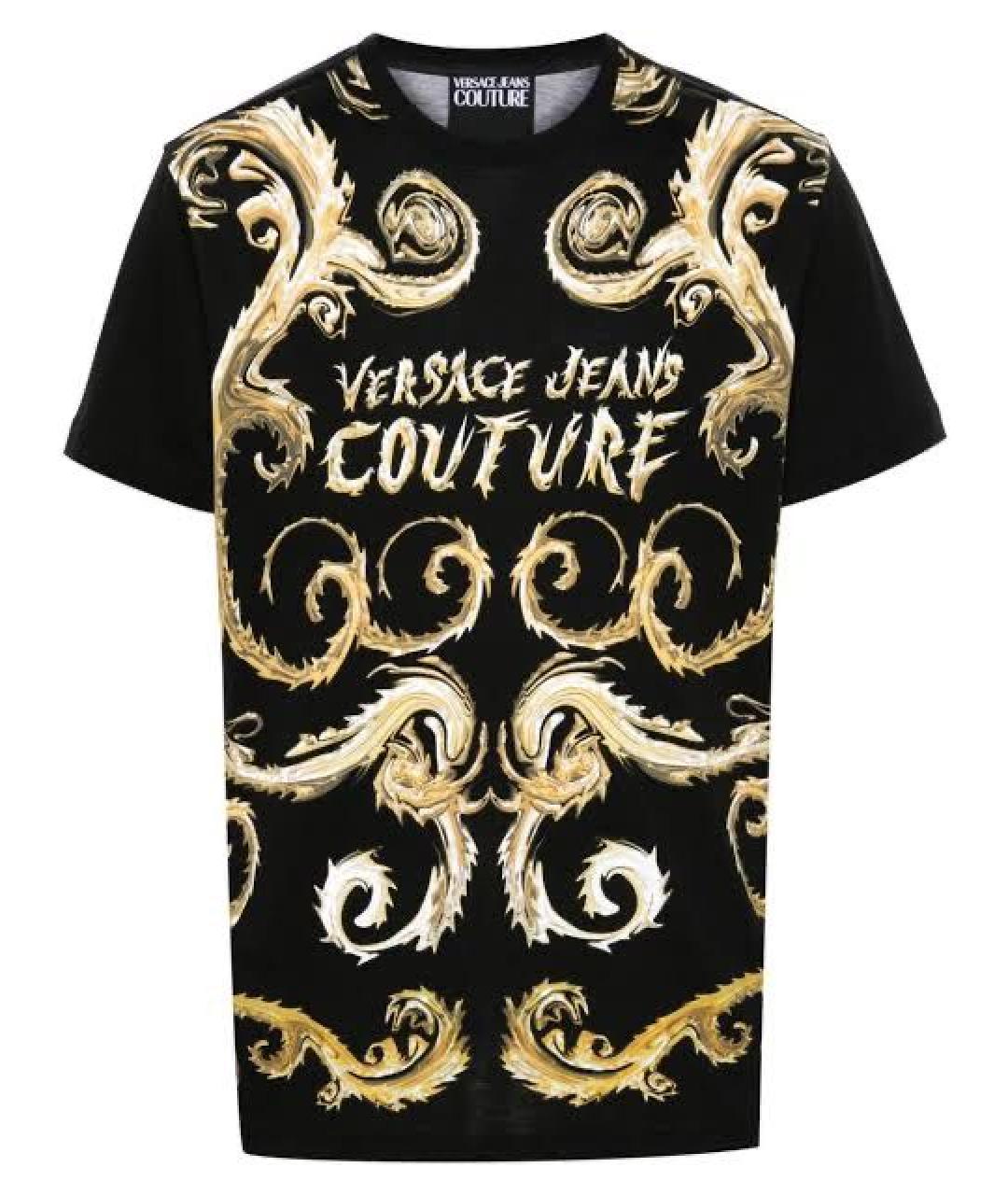 VERSACE JEANS COUTURE Черная хлопко-эластановая футболка, фото 1