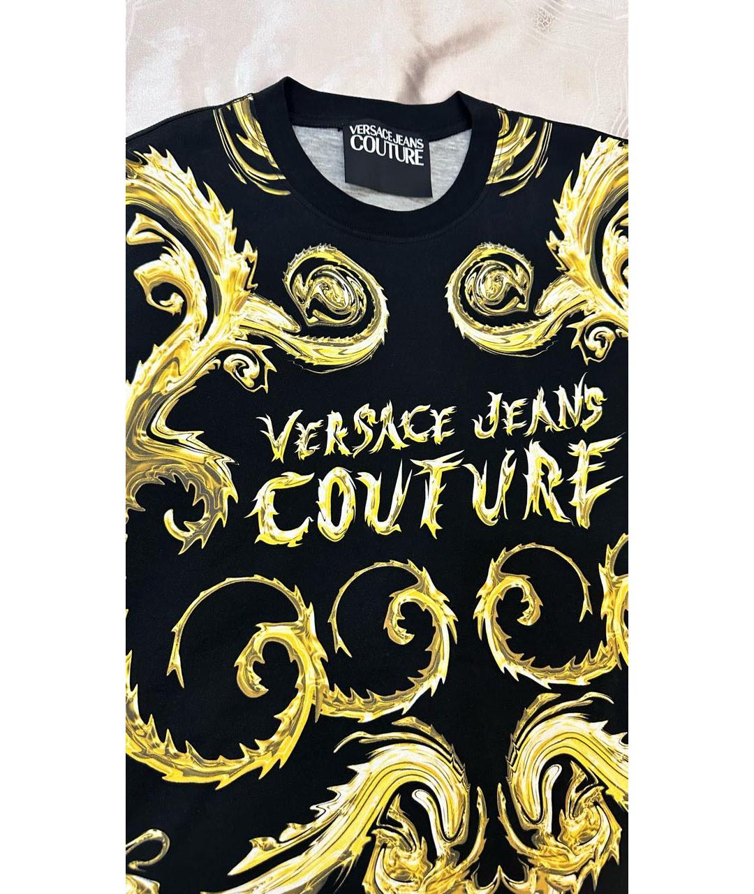 VERSACE JEANS COUTURE Черная хлопко-эластановая футболка, фото 5