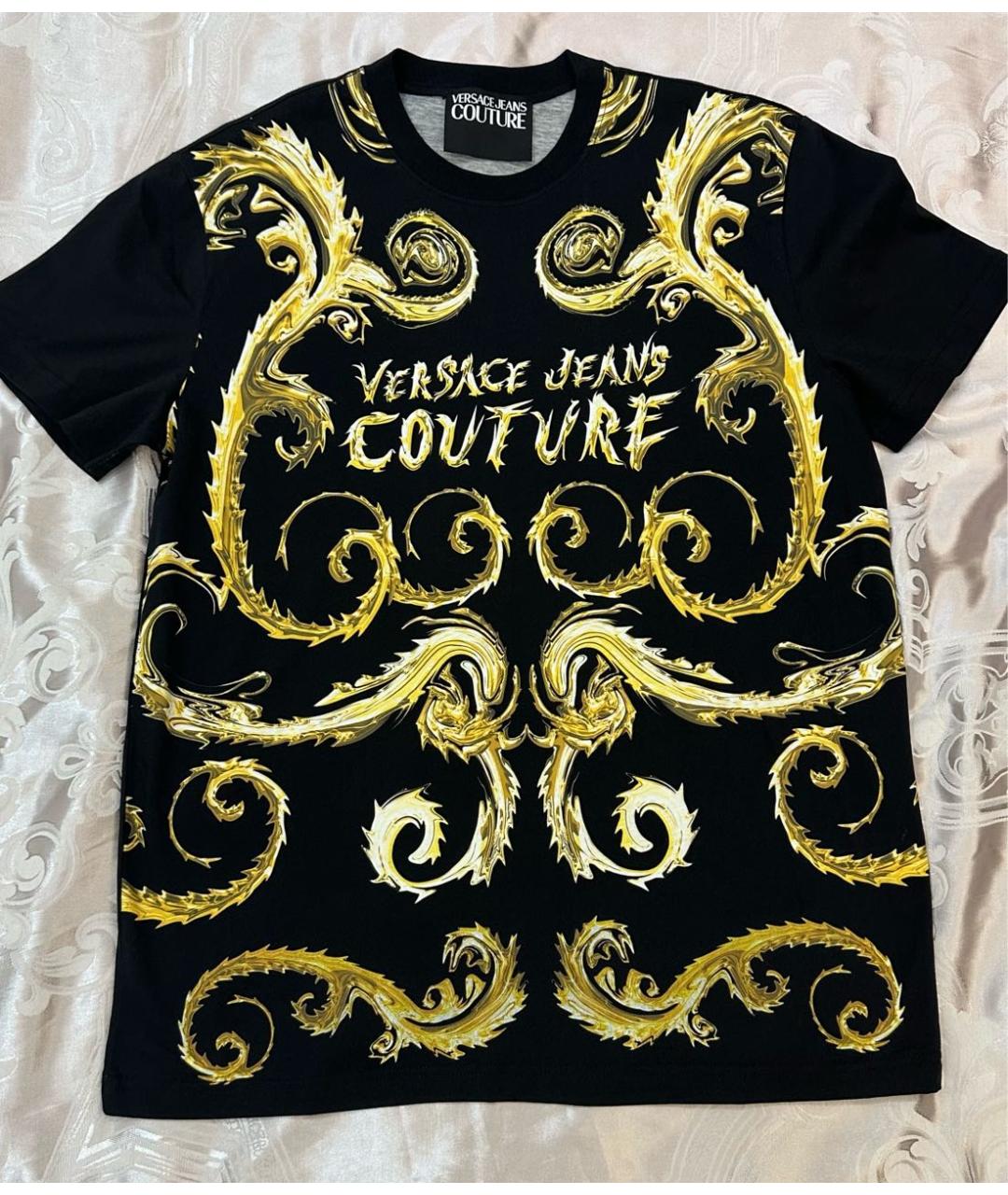 VERSACE JEANS COUTURE Черная хлопко-эластановая футболка, фото 4