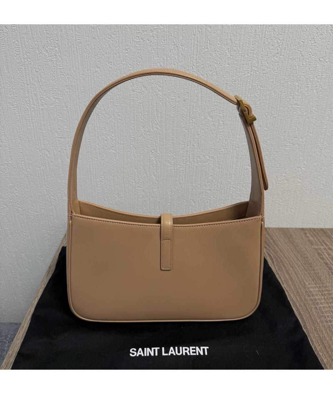 SAINT LAURENT Бежевая кожаная сумка через плечо, фото 3