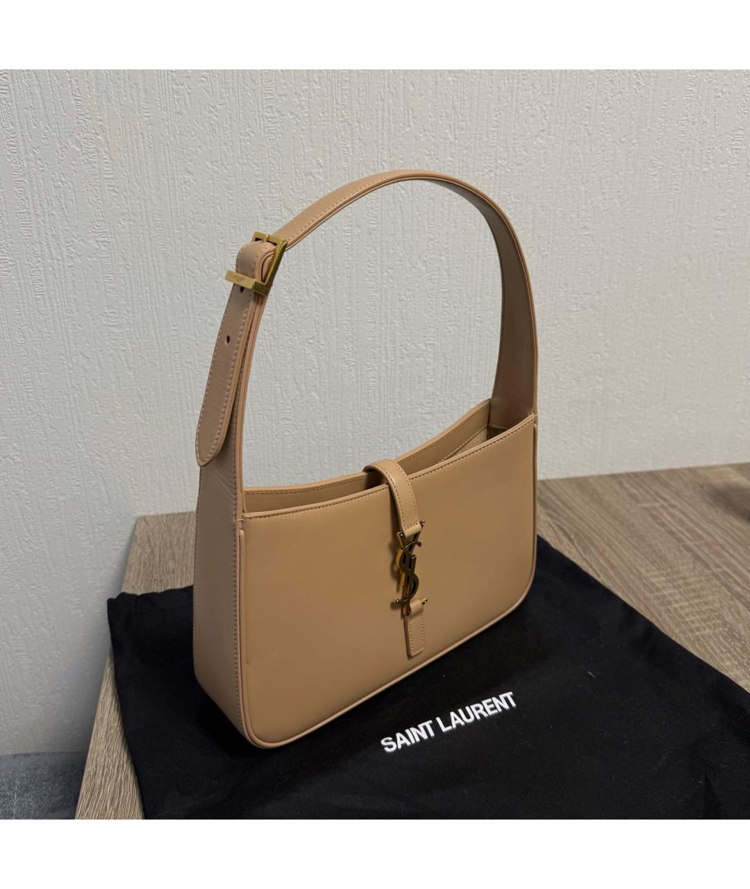 SAINT LAURENT Бежевая кожаная сумка через плечо, фото 2