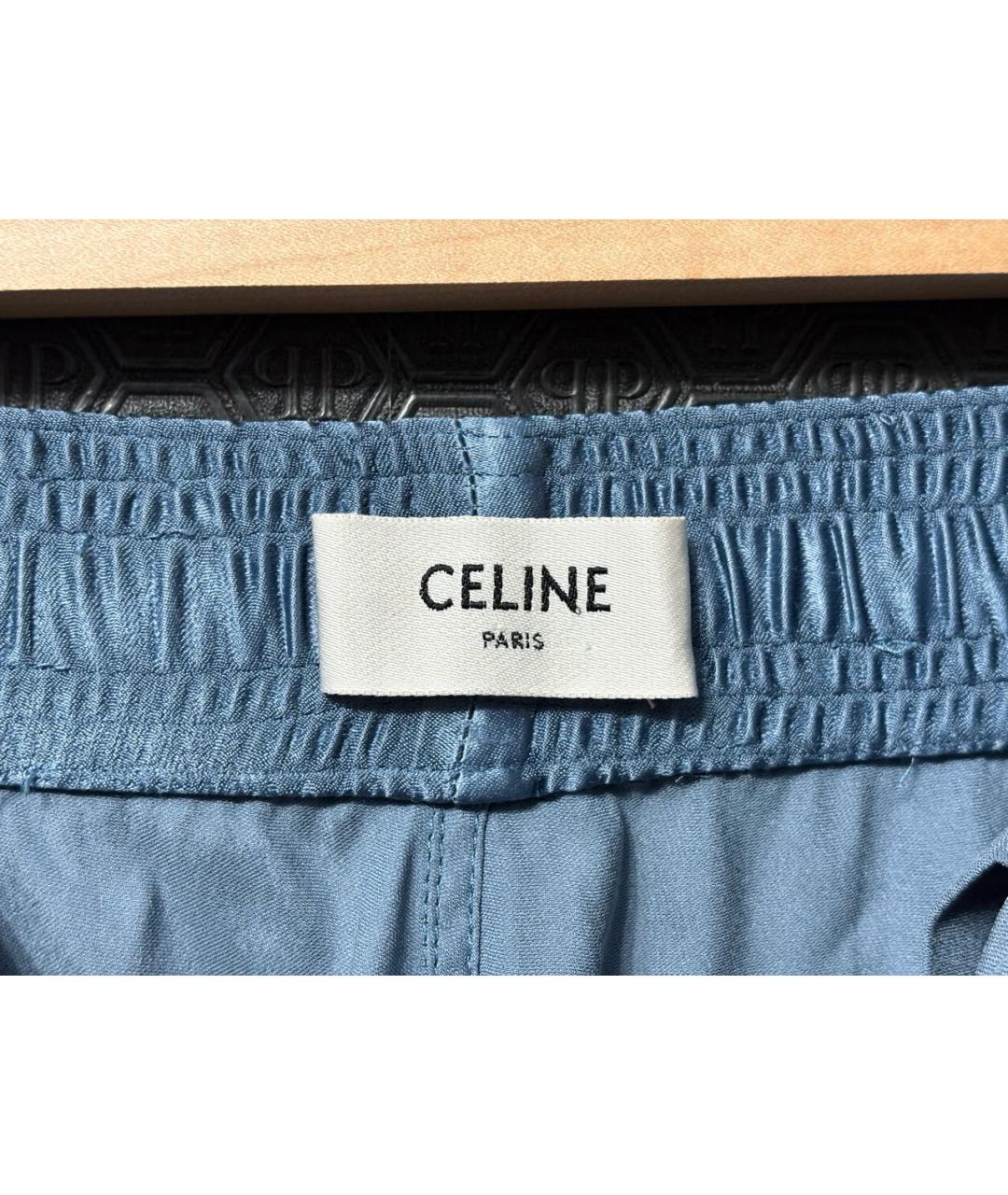 CELINE Голубые шелковые брюки широкие, фото 5
