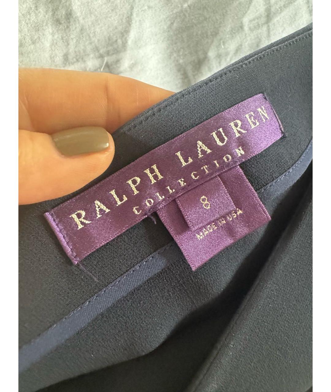 POLO RALPH LAUREN Темно-синяя шелковая юбка миди, фото 4