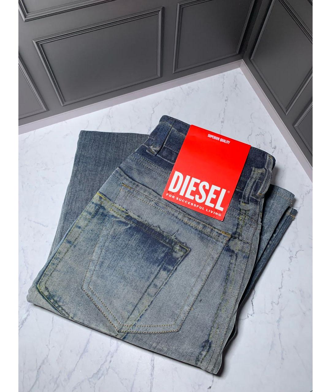 DIESEL Голубые хлопко-эластановые прямые джинсы, фото 5