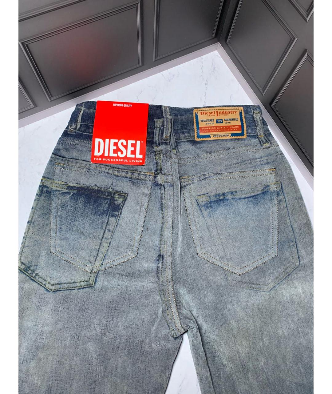 DIESEL Голубые хлопко-эластановые прямые джинсы, фото 8