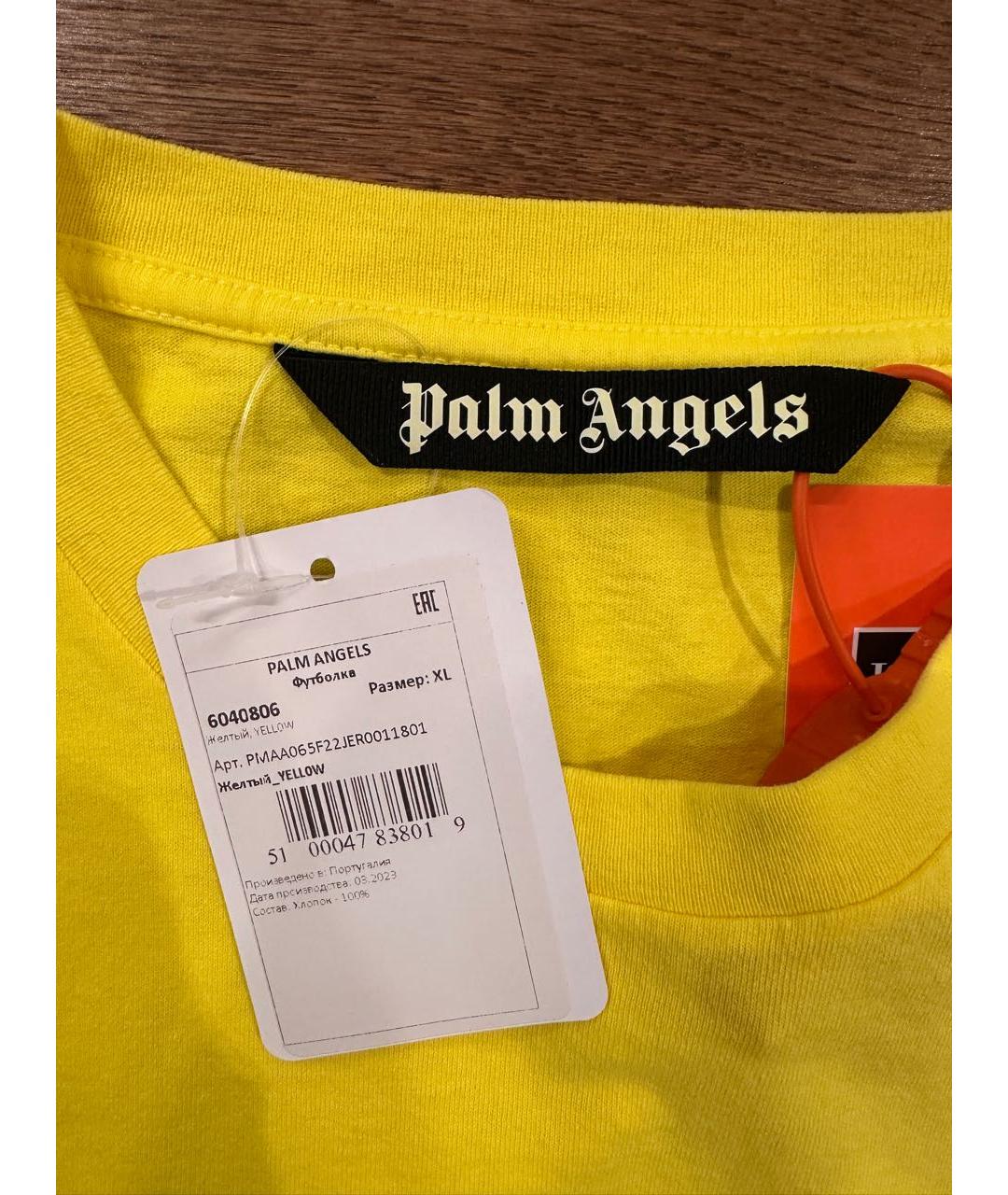 PALM ANGELS Желтая хлопковая футболка, фото 3