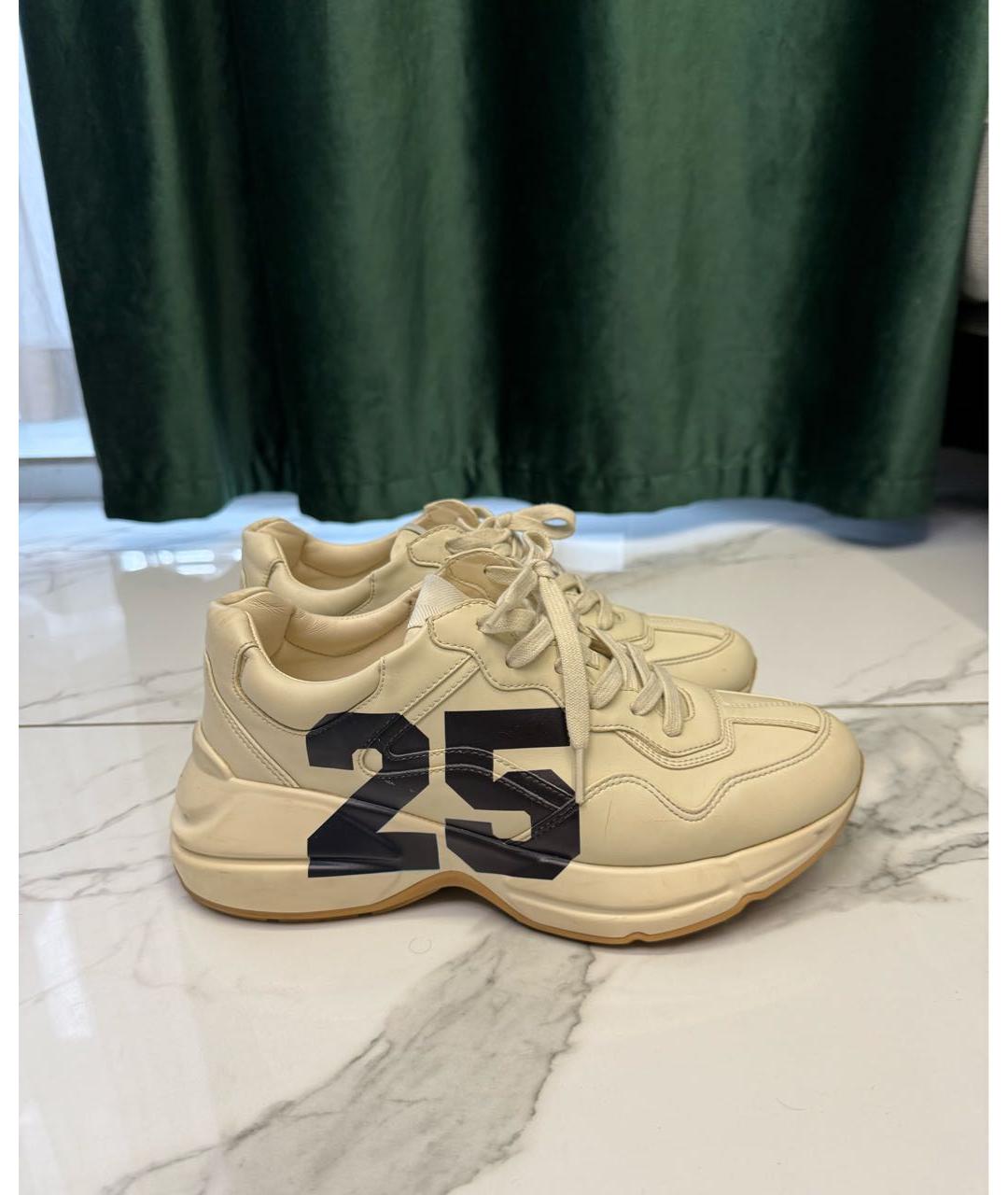 GUCCI Бежевые кожаные кроссовки, фото 8