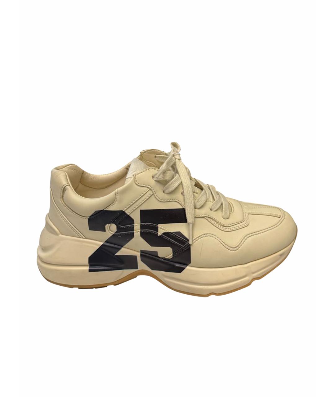 GUCCI Бежевые кожаные кроссовки, фото 1