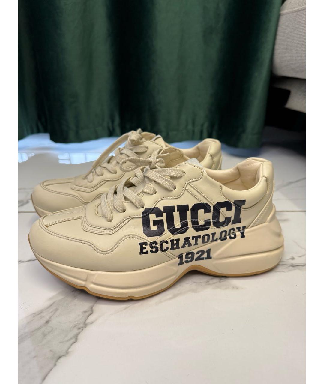 GUCCI Бежевые кожаные кроссовки, фото 2