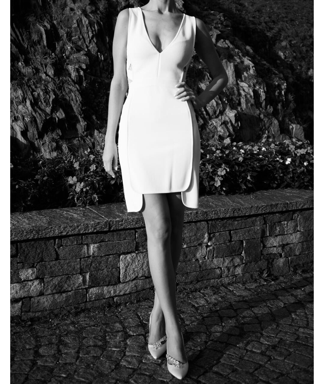 ELIE SAAB Белое хлопко-эластановое коктейльное платье, фото 6