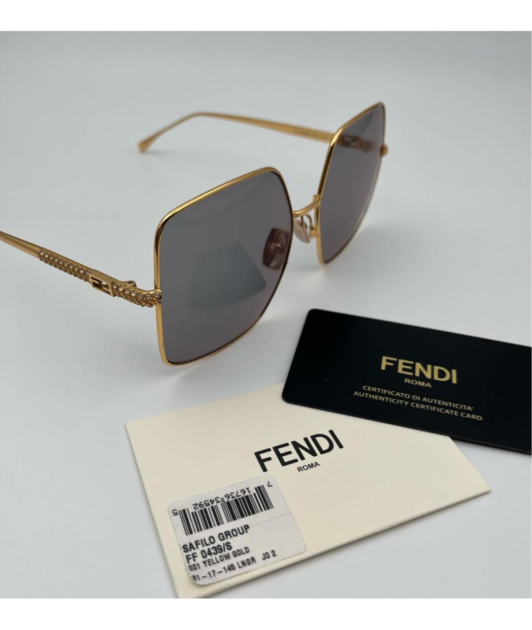 FENDI Золотые металлические солнцезащитные очки, фото 4