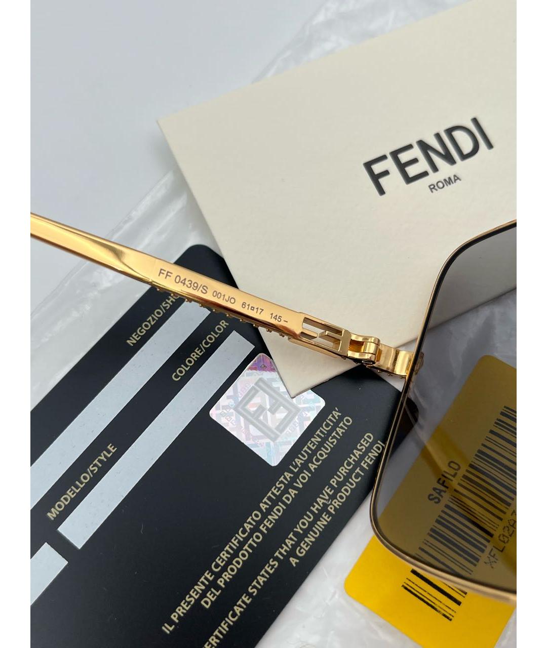 FENDI Золотые металлические солнцезащитные очки, фото 5