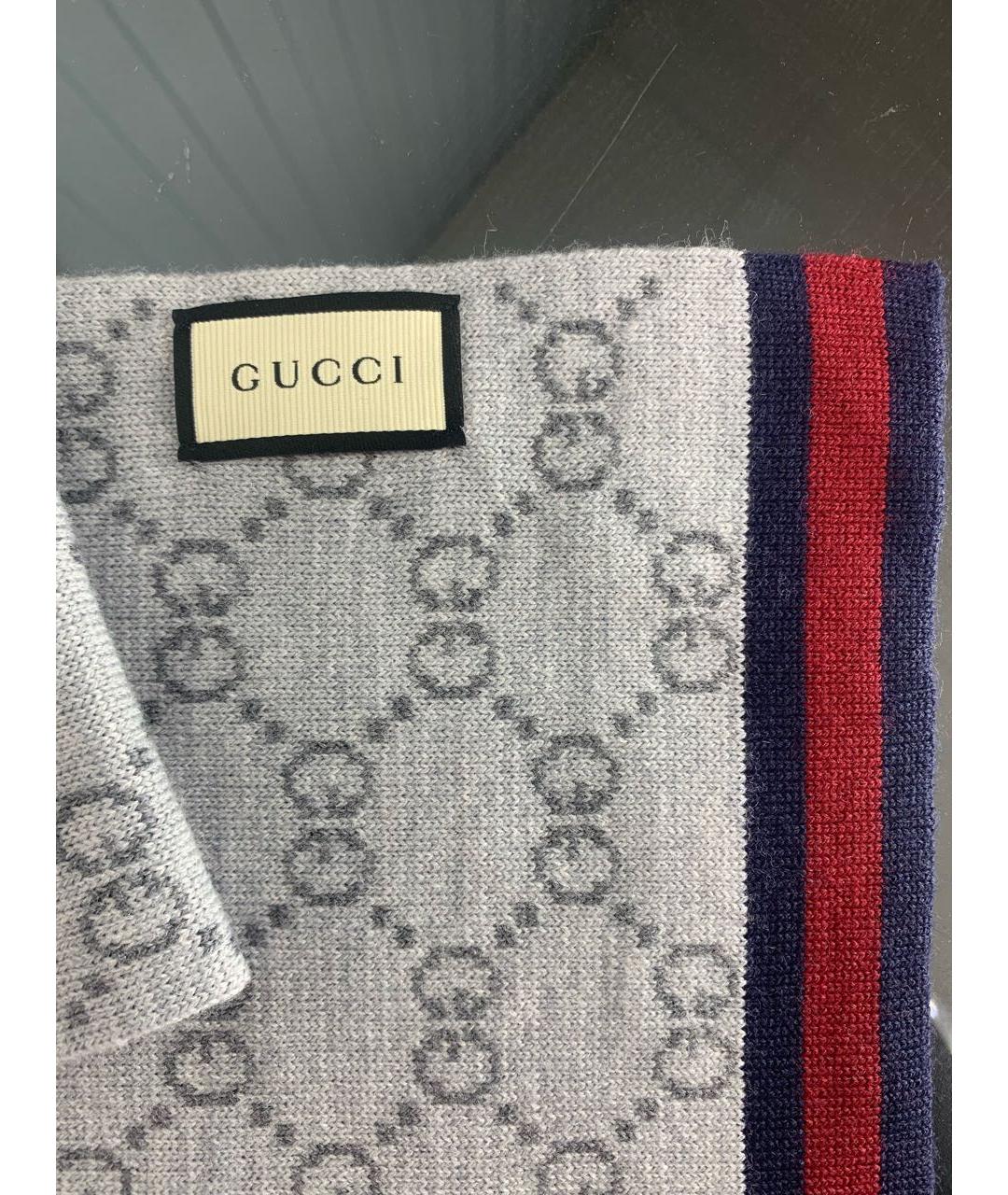 GUCCI Серый шерстяной шарф, фото 3