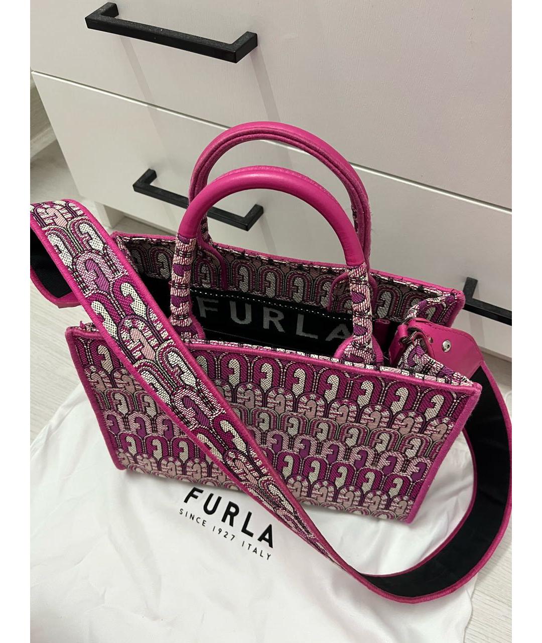 FURLA Розовая тканевая сумка тоут, фото 3