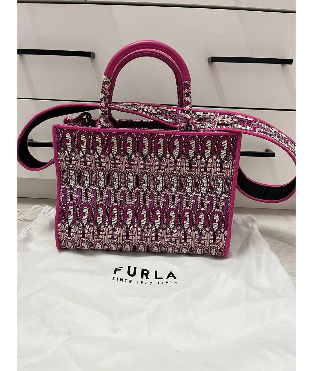 FURLA Розовая тканевая сумка тоут, фото 4