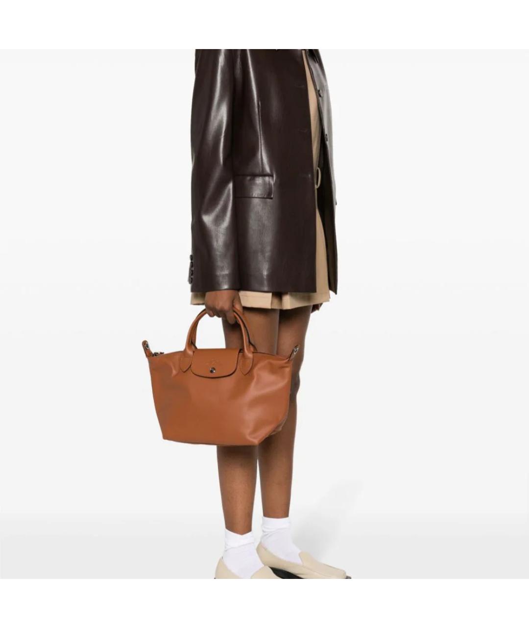LONGCHAMP Коричневая кожаная сумка через плечо, фото 5