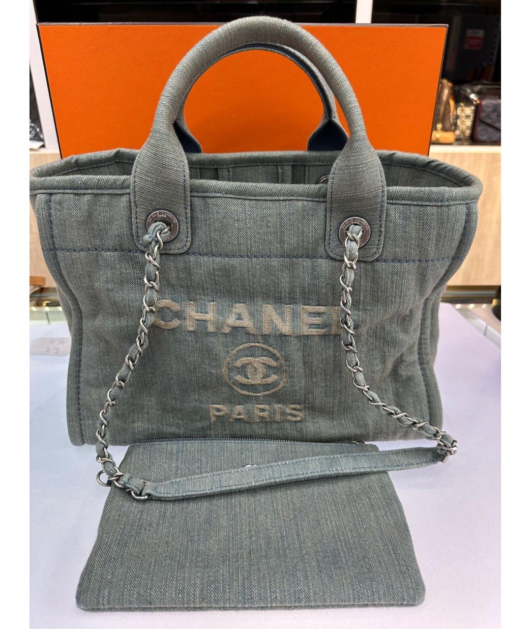 CHANEL Голубая деним сумка тоут, фото 7