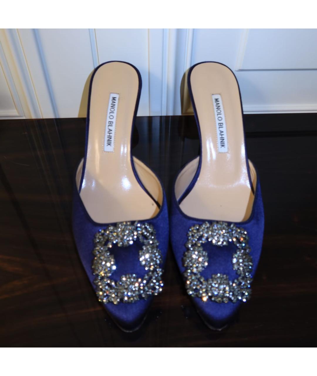 MANOLO BLAHNIK Темно-синие текстильные туфли, фото 3