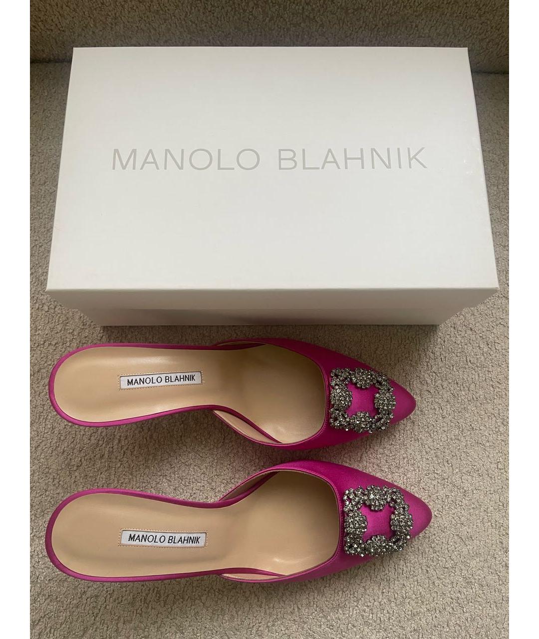 MANOLO BLAHNIK Фуксия текстильные мюли, фото 3