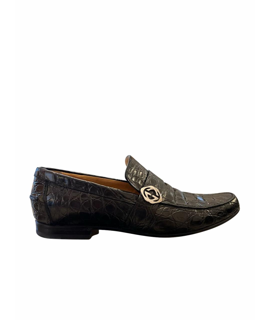 GUCCI Черные лоферы из кожи крокодила, фото 1