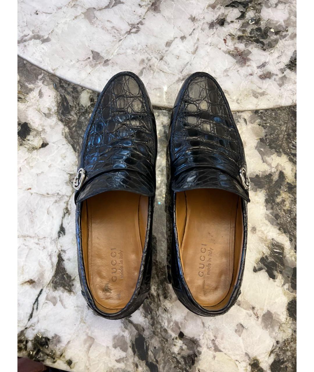 GUCCI Черные лоферы из кожи крокодила, фото 3