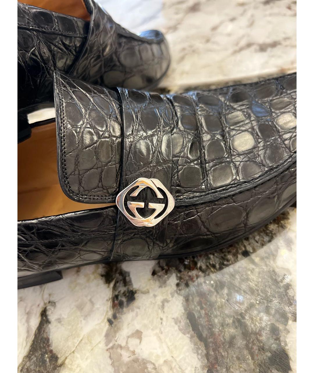 GUCCI Черные лоферы из кожи крокодила, фото 6