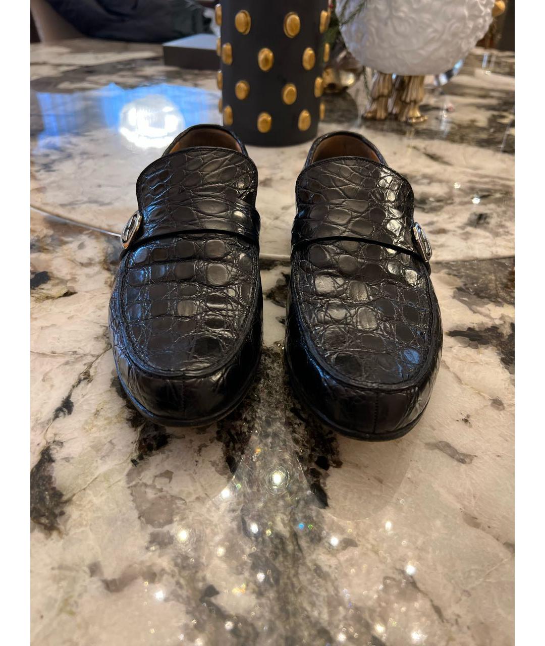 GUCCI Черные лоферы из кожи крокодила, фото 2
