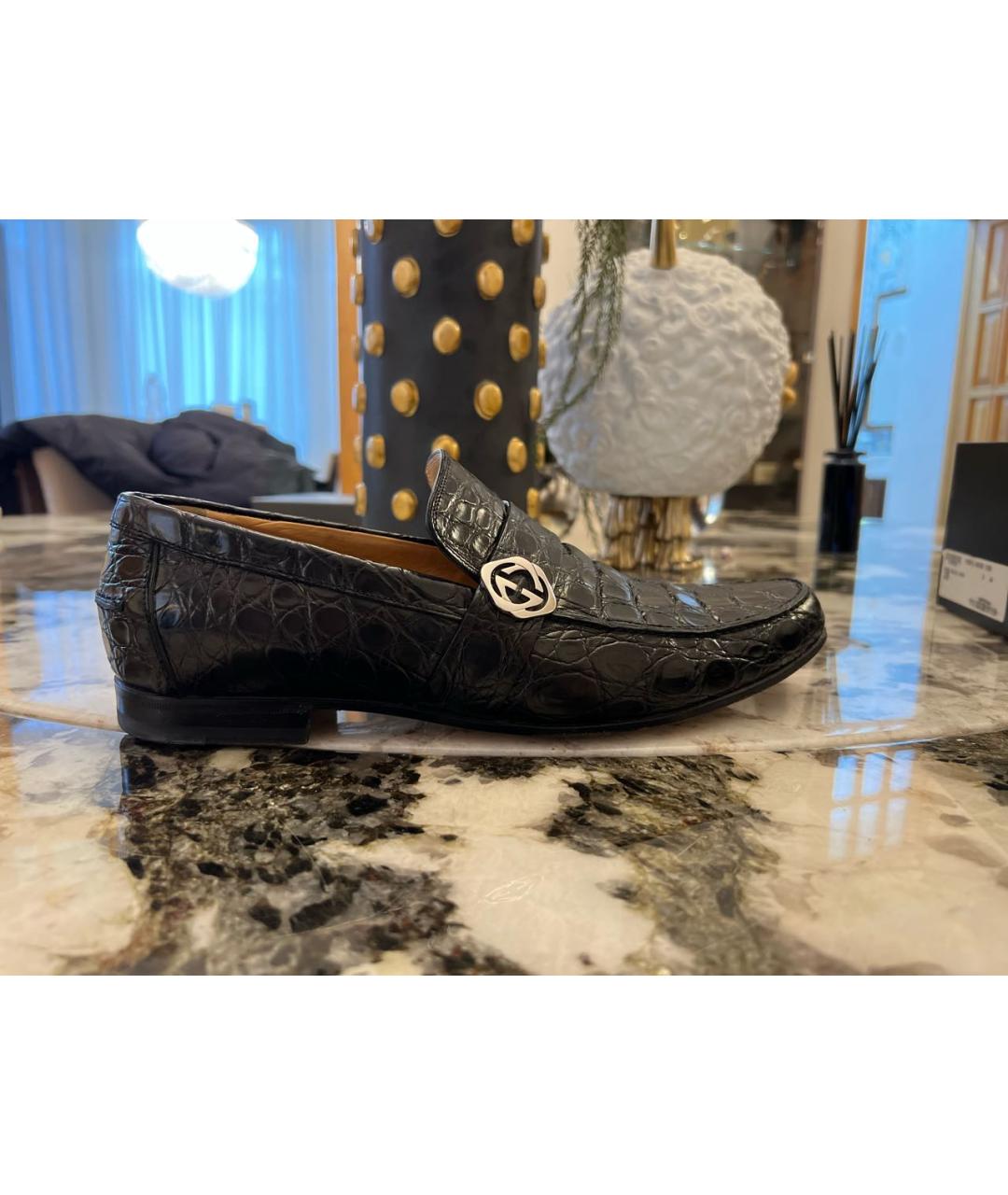 GUCCI Черные лоферы из кожи крокодила, фото 8