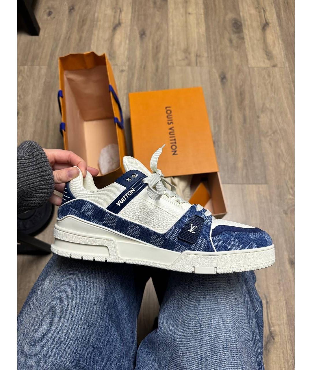 LOUIS VUITTON Синие кожаные низкие кроссовки / кеды, фото 5