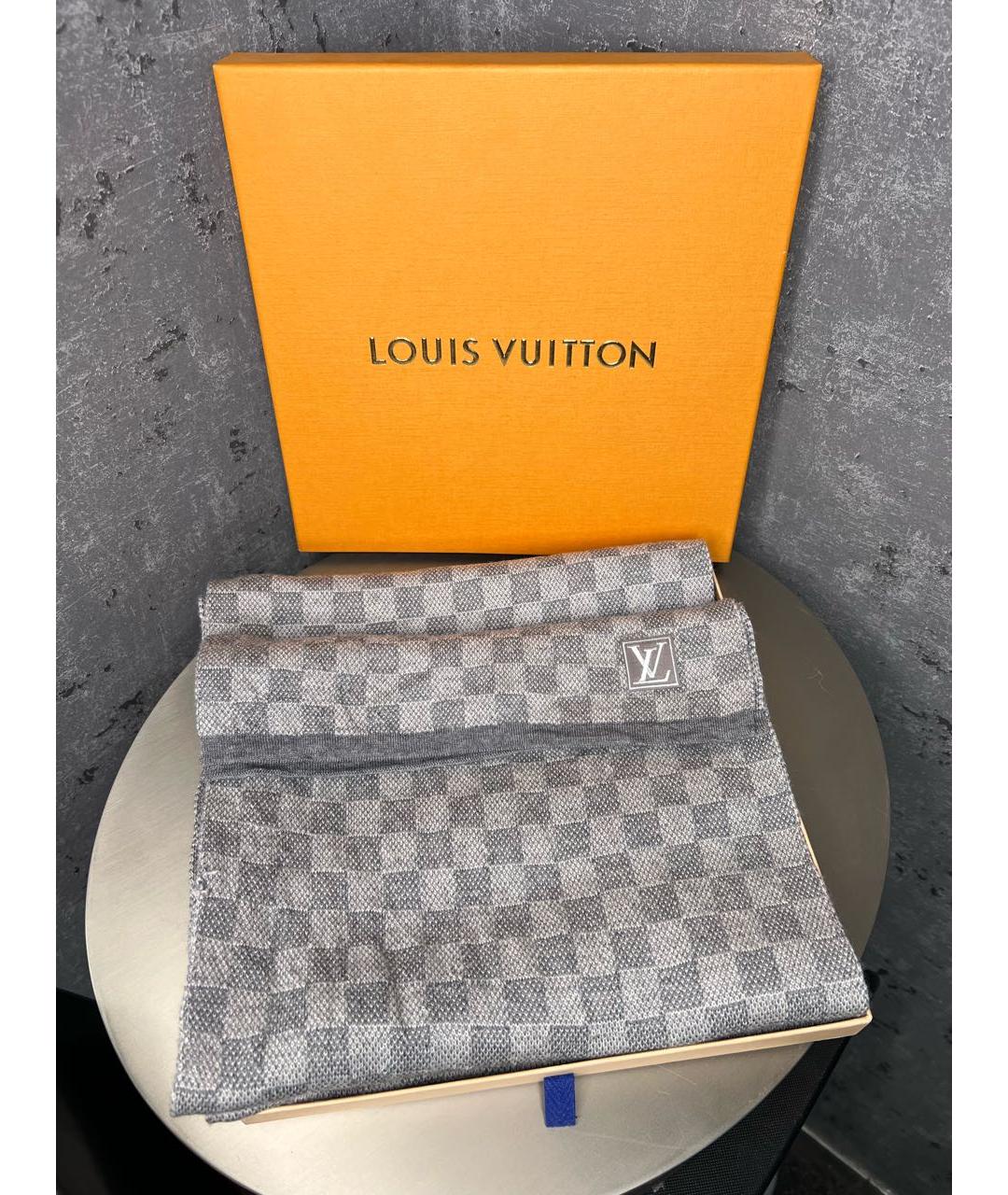 LOUIS VUITTON Серый шерстяной шарф, фото 2