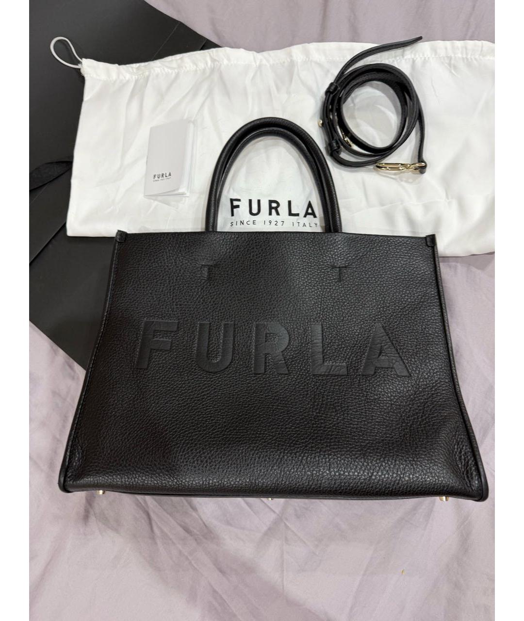 FURLA Черная кожаная сумка тоут, фото 3