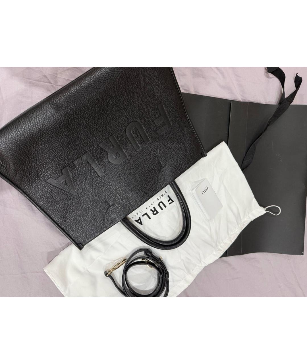FURLA Черная кожаная сумка тоут, фото 4
