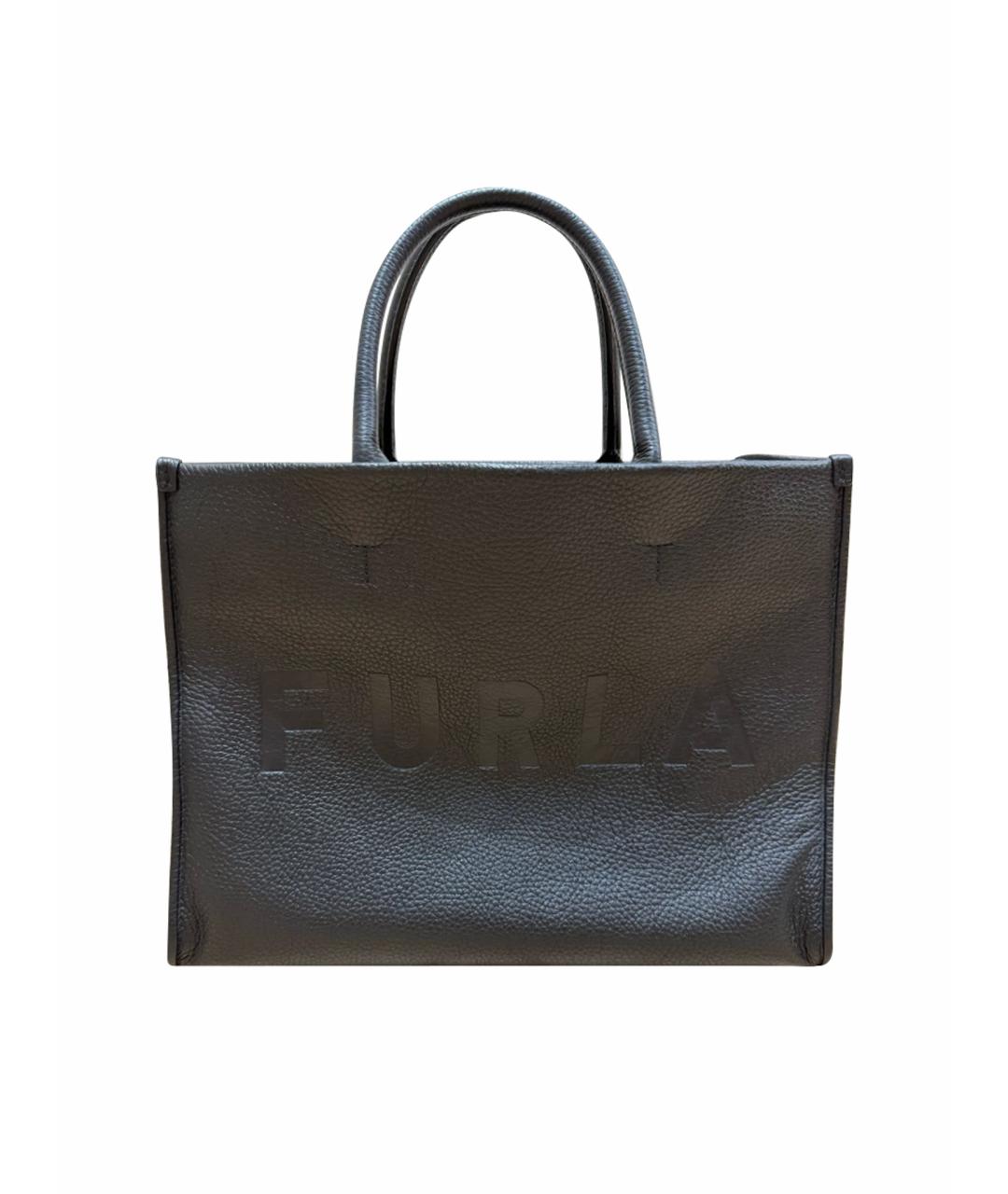 FURLA Черная кожаная сумка тоут, фото 1