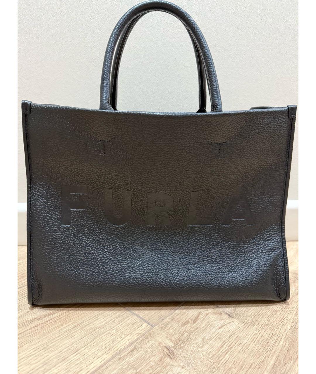 FURLA Черная кожаная сумка тоут, фото 6