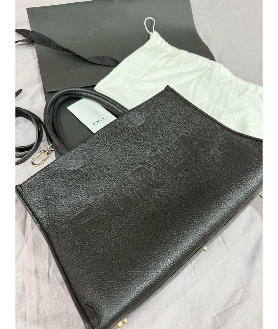 FURLA Черная кожаная сумка тоут, фото 2