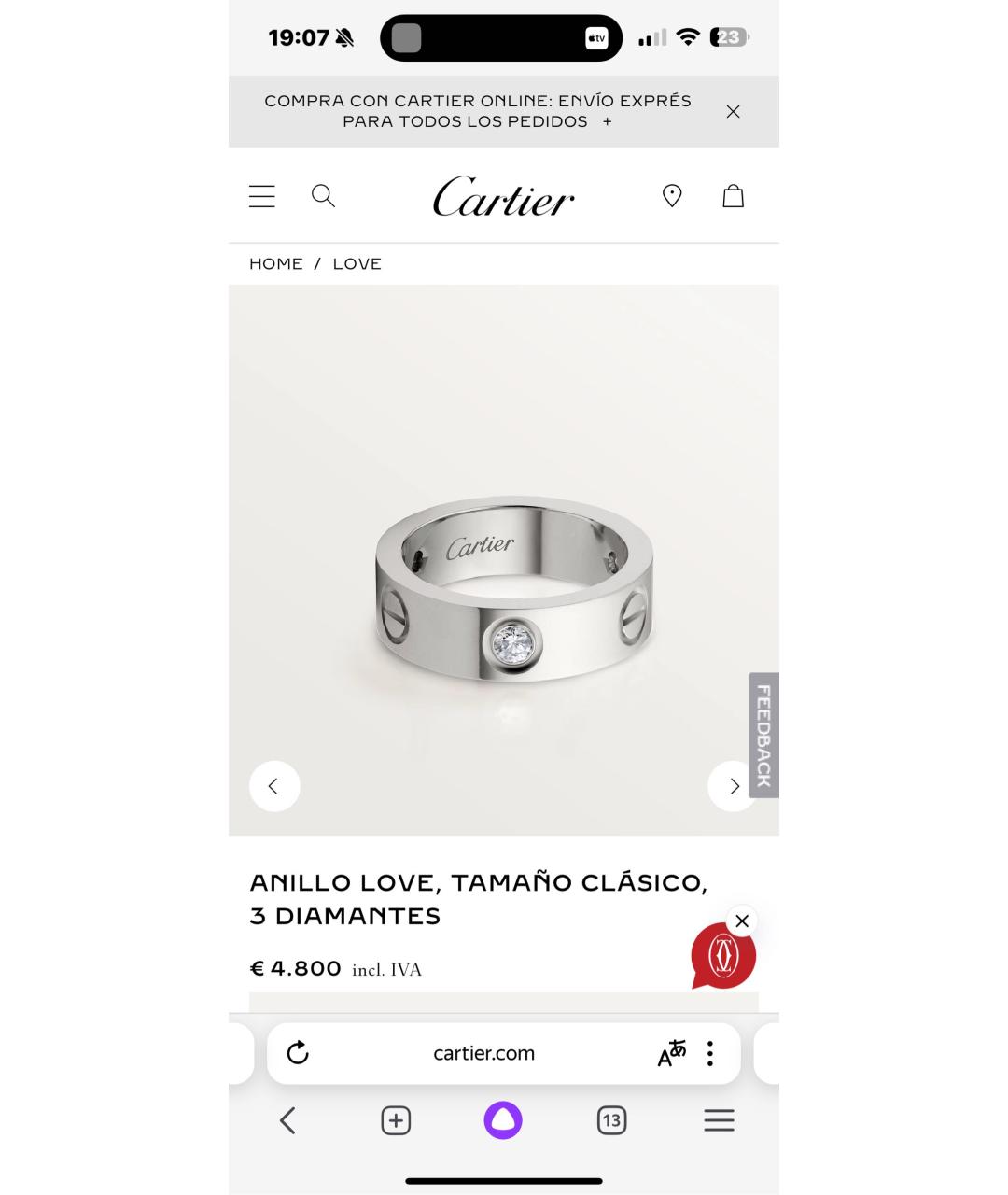 CARTIER Серебряное кольцо из белого золота, фото 8