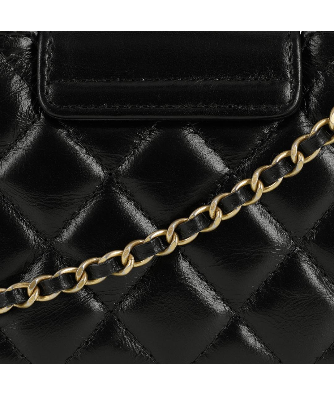 CHANEL Черная кожаная сумка с короткими ручками, фото 5