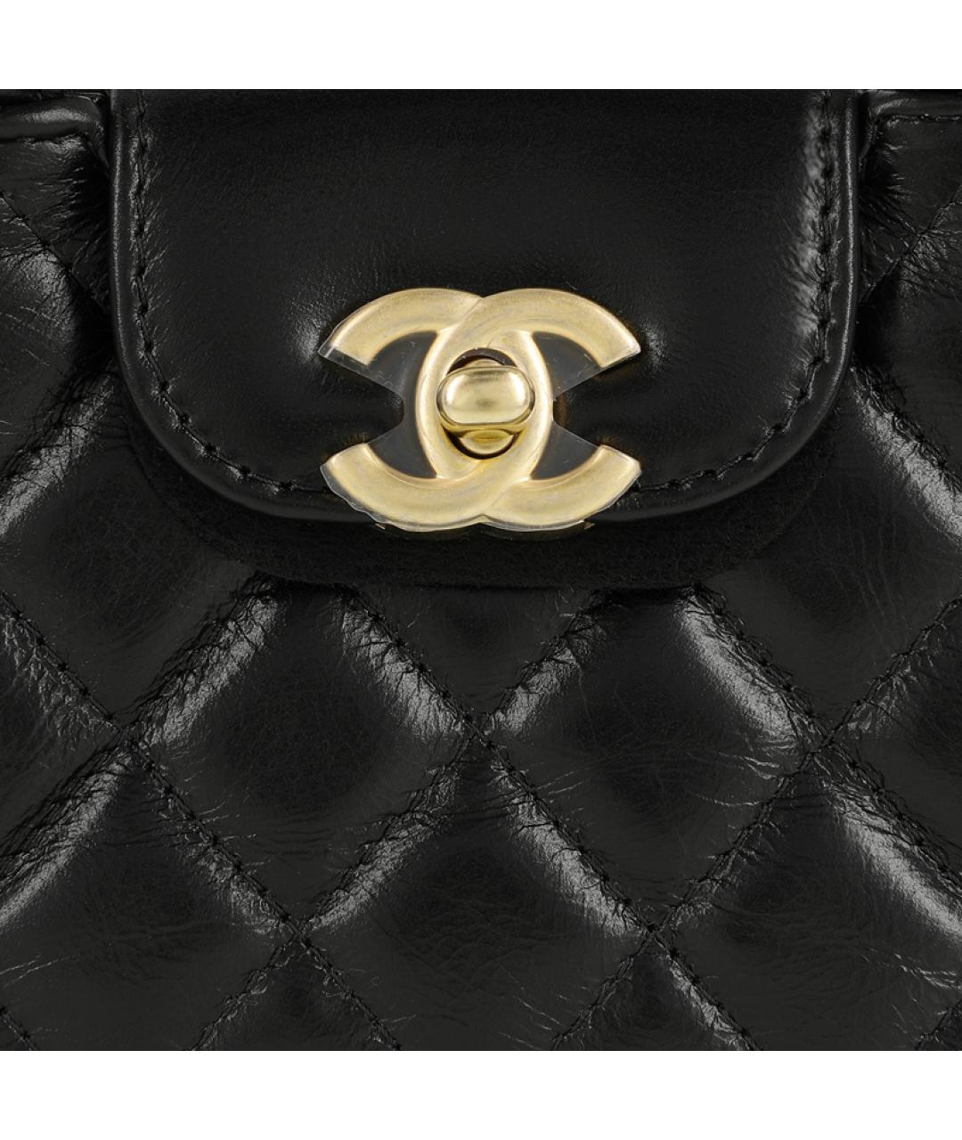 CHANEL Черная кожаная сумка с короткими ручками, фото 6