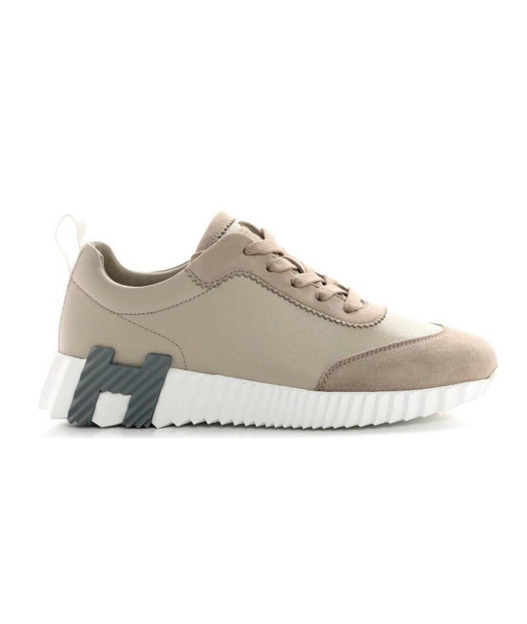 HERMES Бежевые текстильные низкие кроссовки / кеды, фото 1