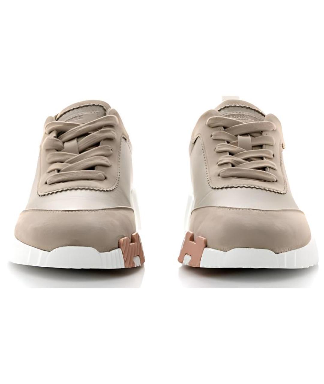 HERMES Бежевые текстильные низкие кроссовки / кеды, фото 3